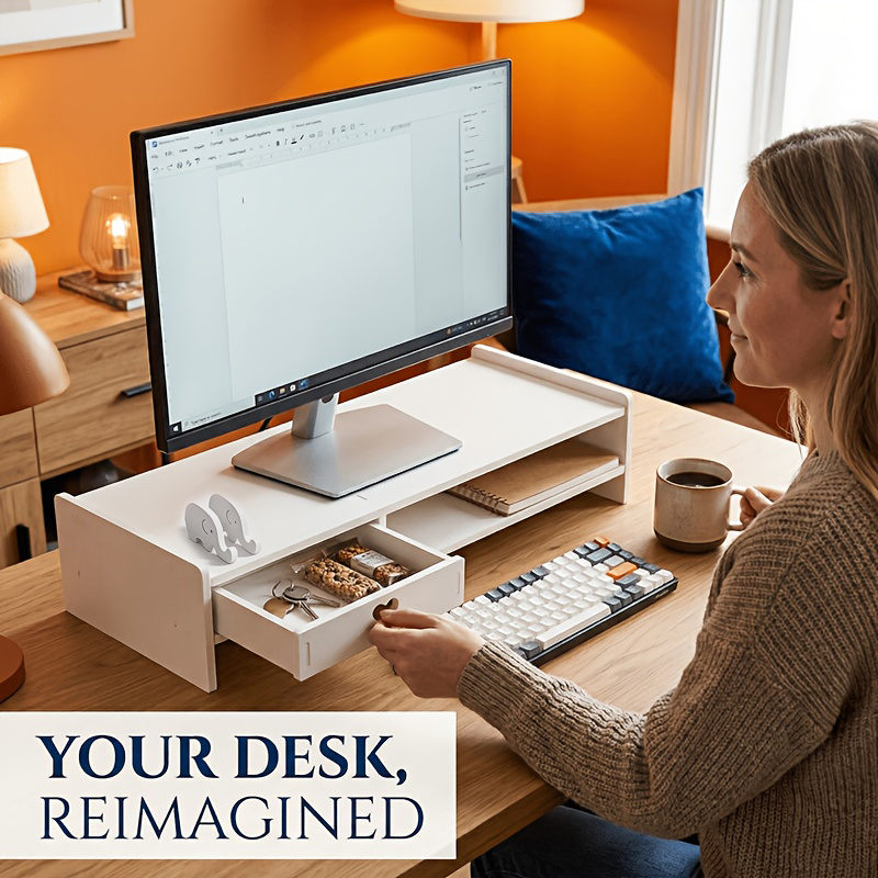 Desk Setup White - Minimalist White PVC Monitor Stand Riser