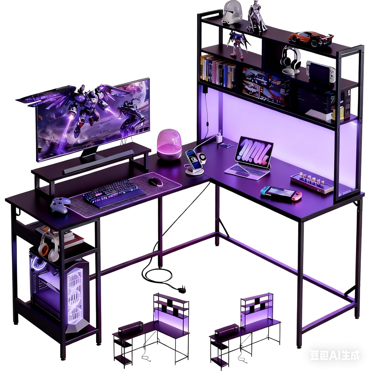Desk Setup Game - L Shaped Gaming Desk with Hutch,