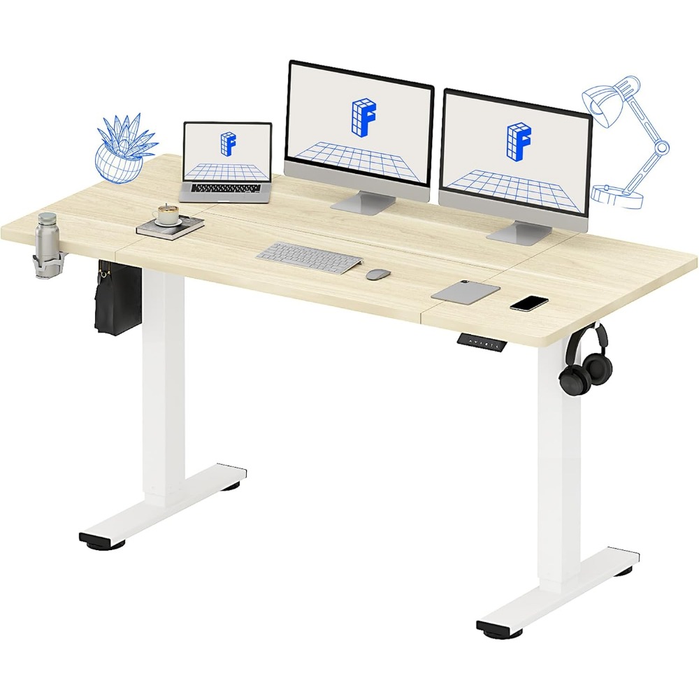 Desk Setup White - FLEXISPOT 63x32 Inch Electric Standing Desk,