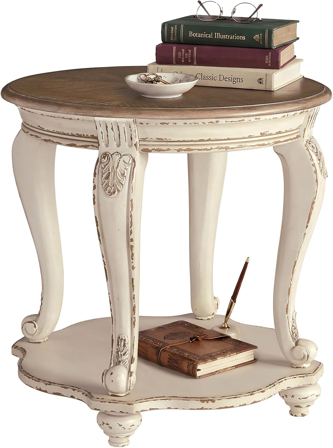 Desk Setup White - French Country Round End Table Wood