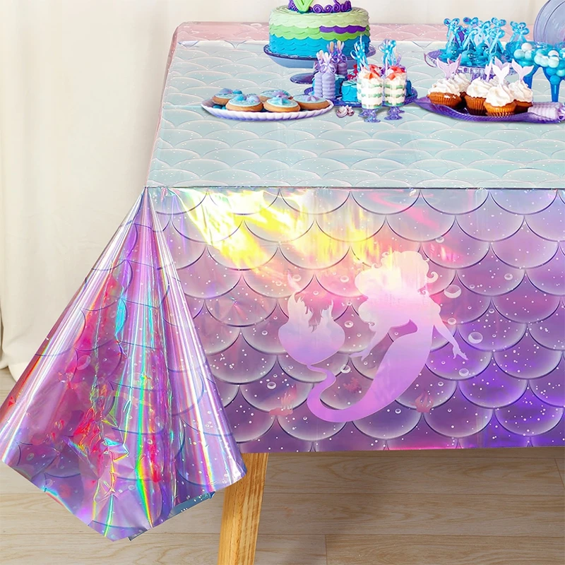 Desk Setup Girl - Mermaid Laser Plastic Tablecloths,Mermaid Iridescence Table