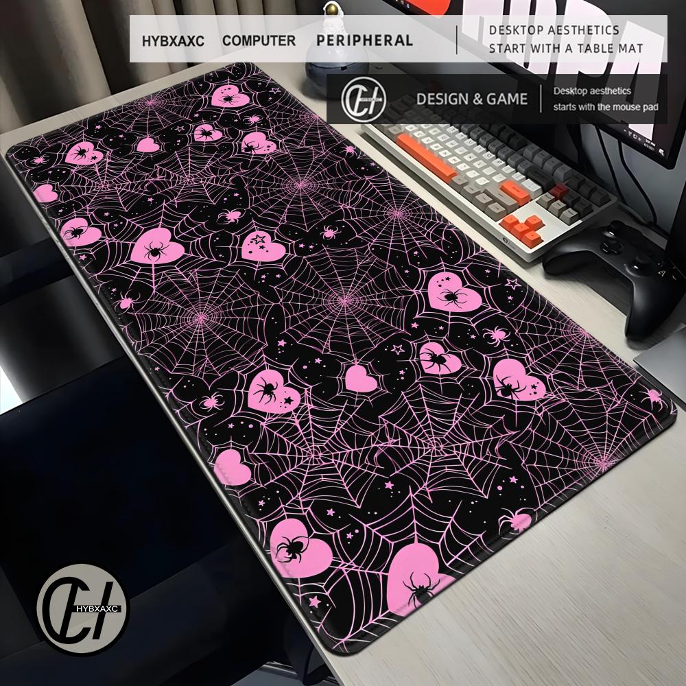 Desk Setup Ideas - 90x40 White or Pink Spiderweb Hearts