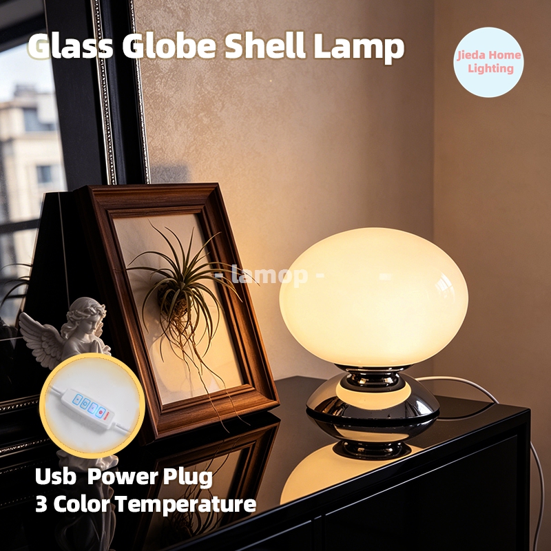 Desk Setup White - Gloss White Globe Shell Glass Table