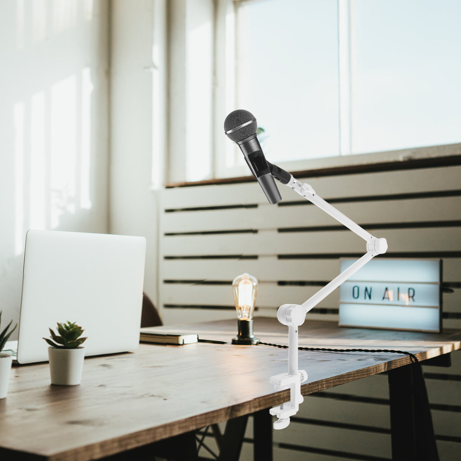 Desk Setup White - 1Set Microphone Boom Arm White Adjustable