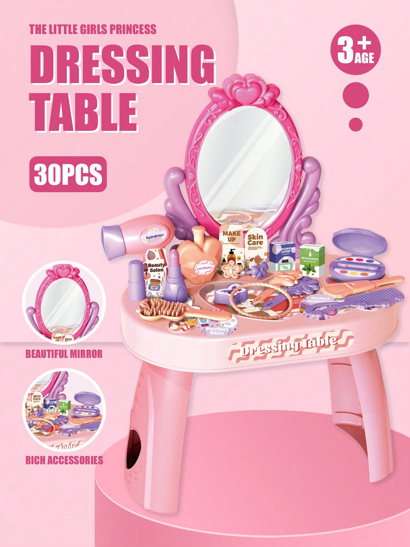 Desk Setup Girl - Kids Princess Vanity Dressing Table Toy
