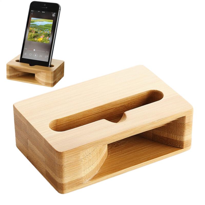 Desk Setup Speakers - Phone Holder Speaker Amplifier Wooden Stand