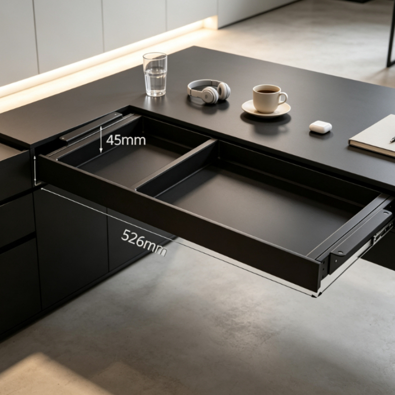 Desk Setup In Office - Premium Under Desk Slide-Out Storage Tray,