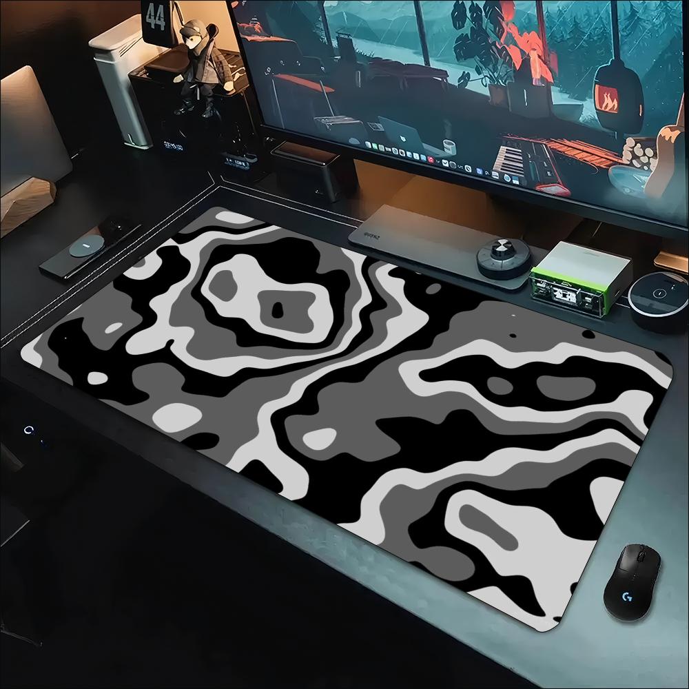 Desk Mat Grey White Topographi - Desk Setup Gaming And Work review and price