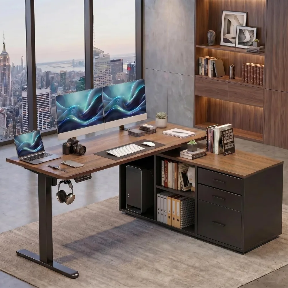 HUANUO 55 Inch L Shaped Standi - L Shaped Desk Setup review and price
