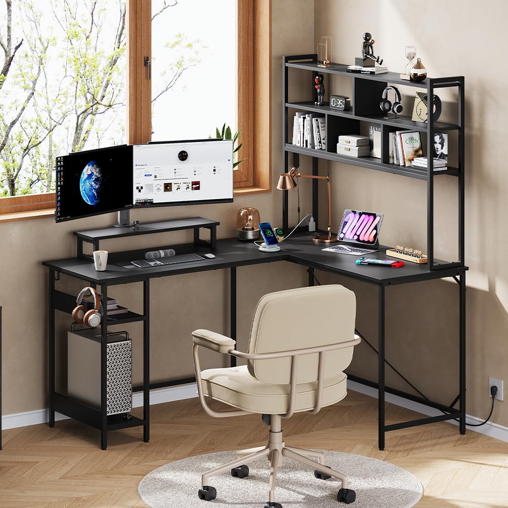 L Shaped Gaming Desk with Hutc - Desk Setup Game review and price