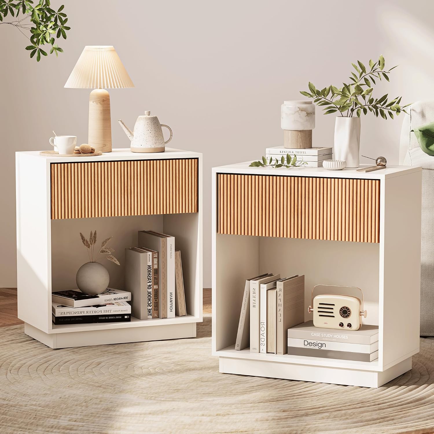 Fluted Nightstands Set Of 2 Mo - Desk Setup White review and price