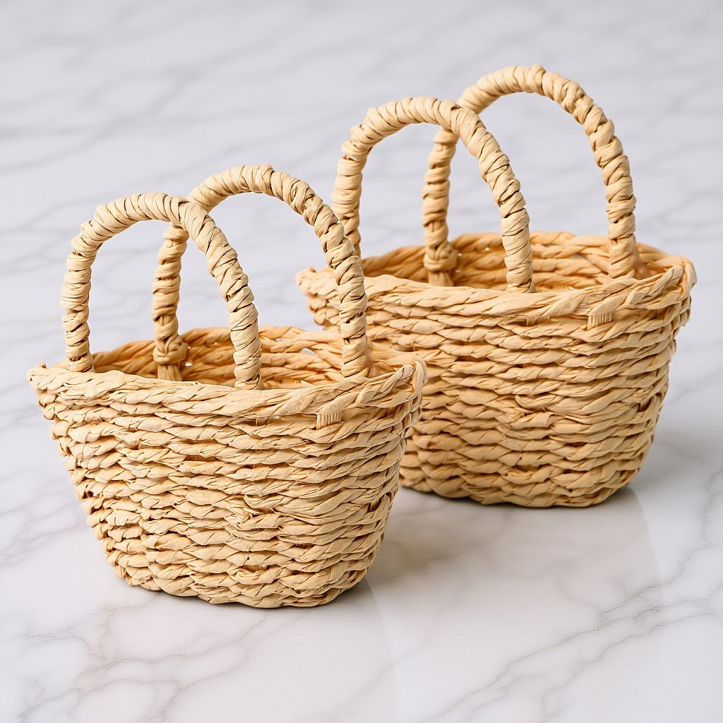 2Pcs Mini Raffia Handle Basket - Desk Setup Small Space review and price