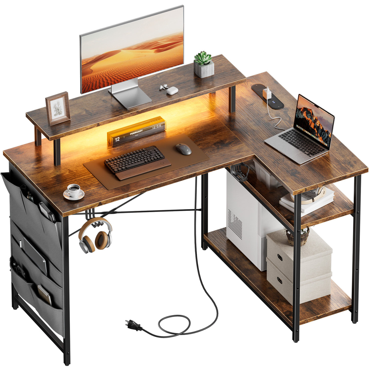 L-Shaped Computer Desk, Featur - Desk Setup Game review and price