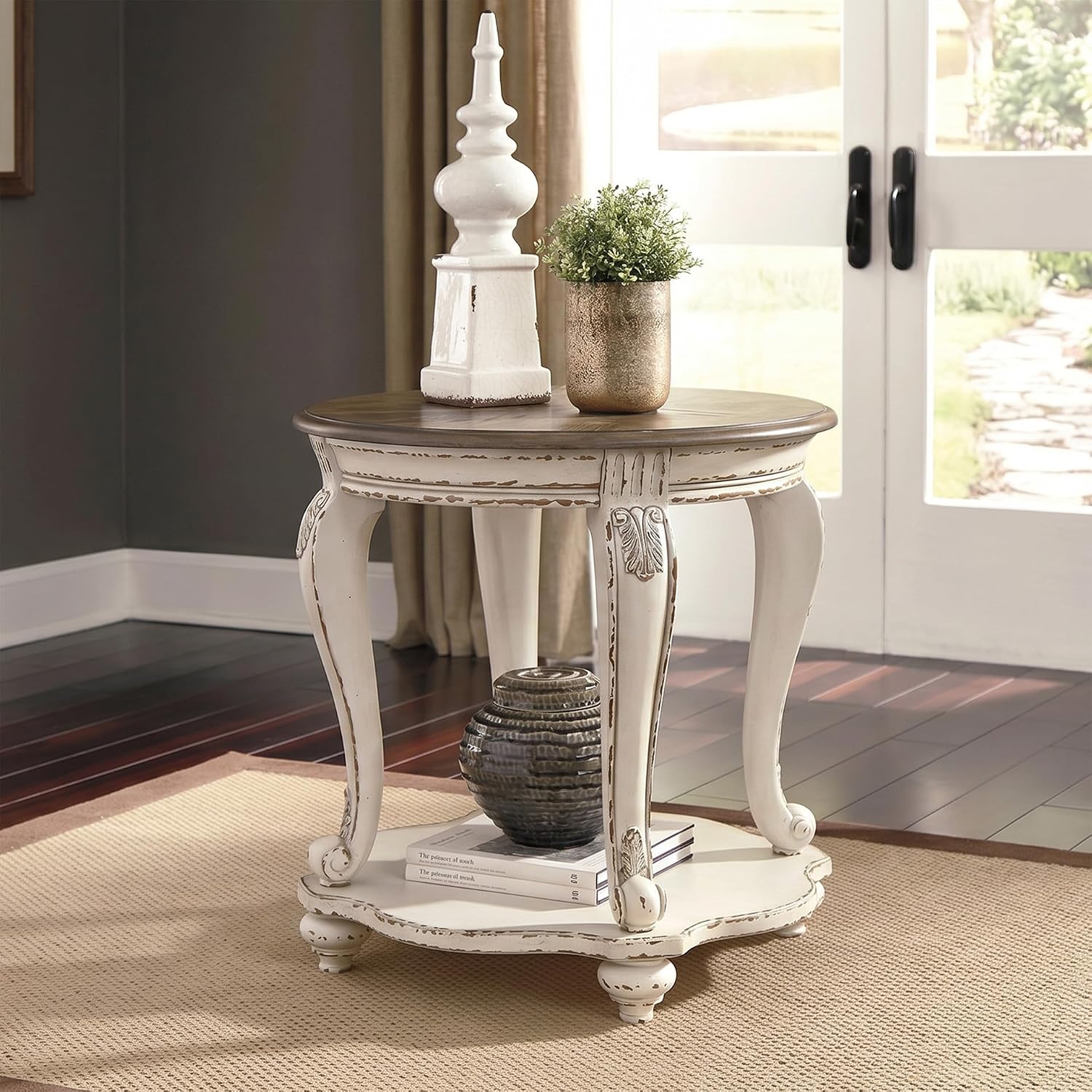French Country Round End Table - Desk Setup White review and price