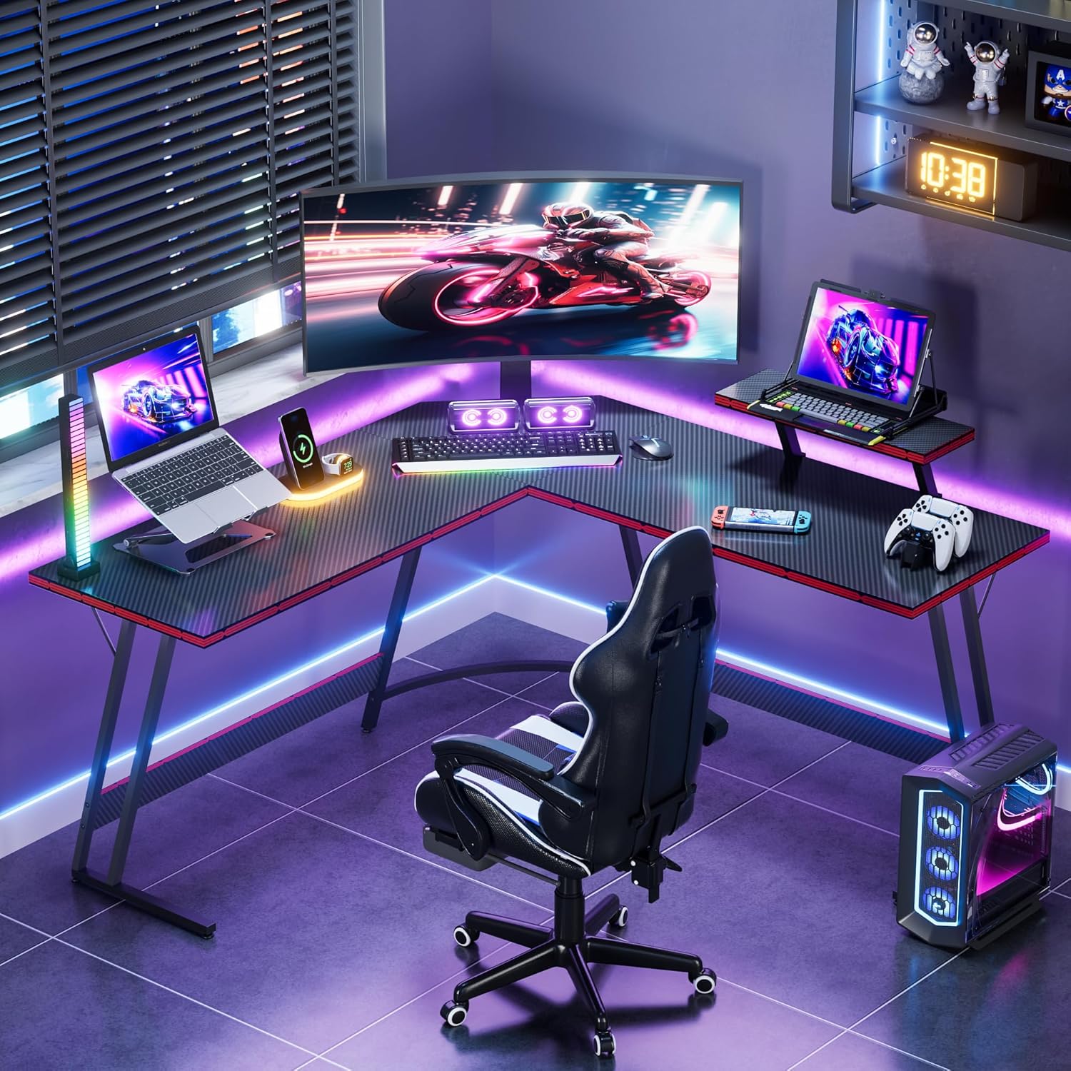 L-Shaped Adjustable Gaming Des - L Shaped Desk Setup review and price