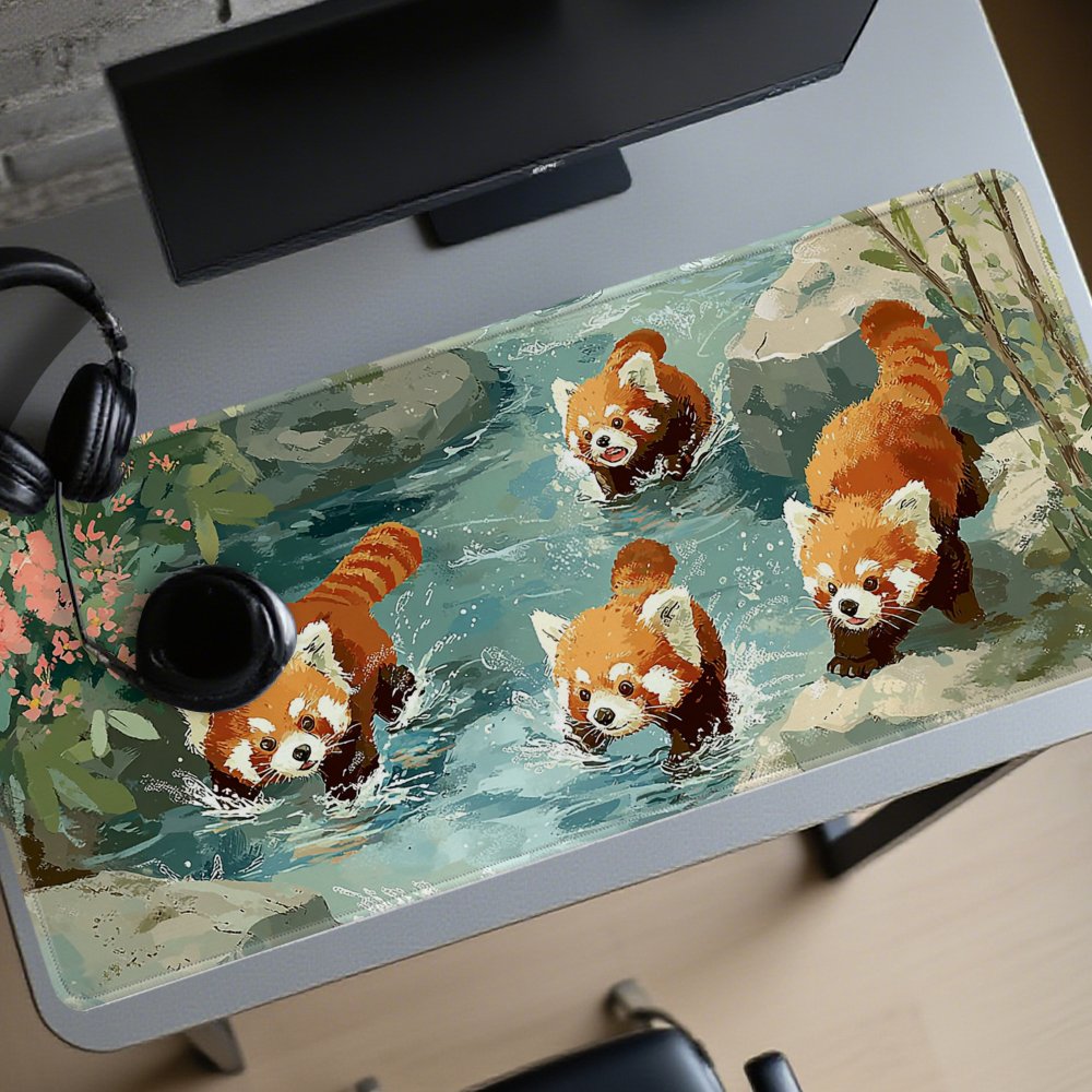 Four Red Pandas Playing in Str - Desk Setup Streaming review and price